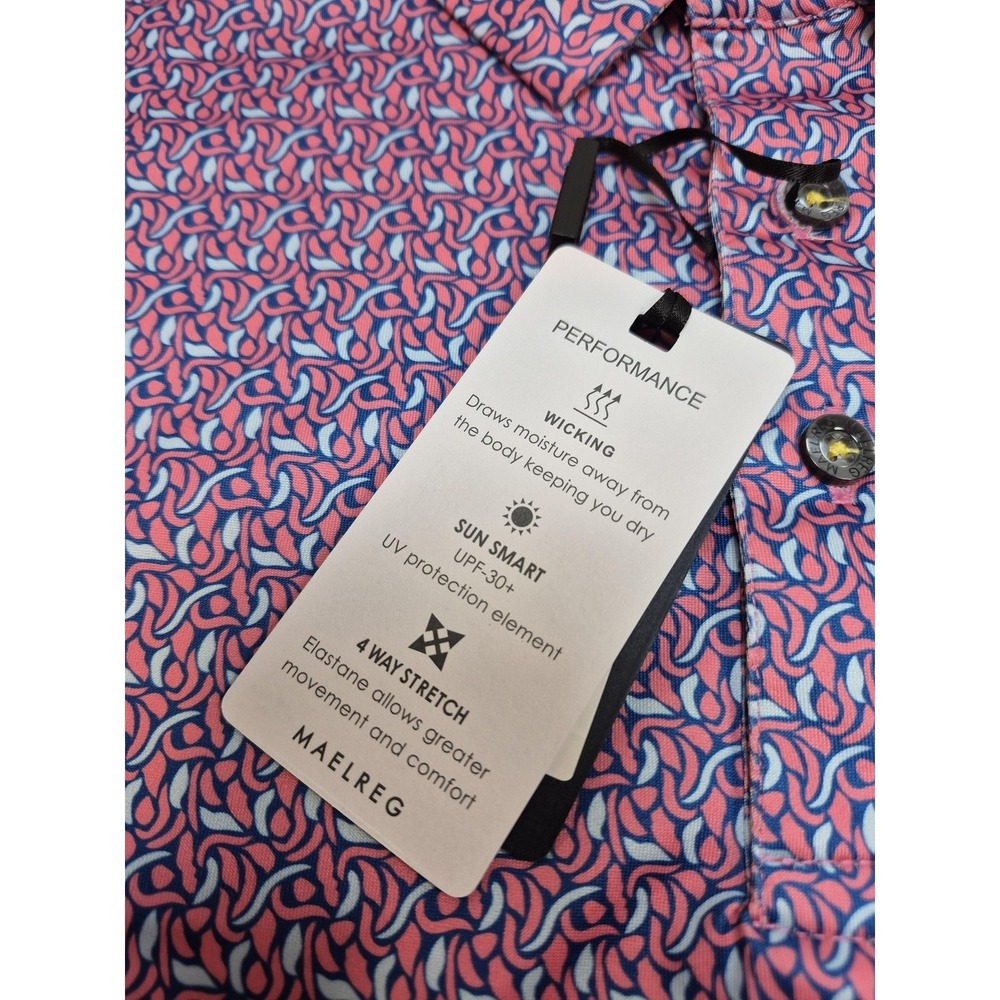 Maelreg Performance Polo Shirt AOP Mens 4XL Pink Big & Tall Geo Stretch Golf - Picture 3 of 12